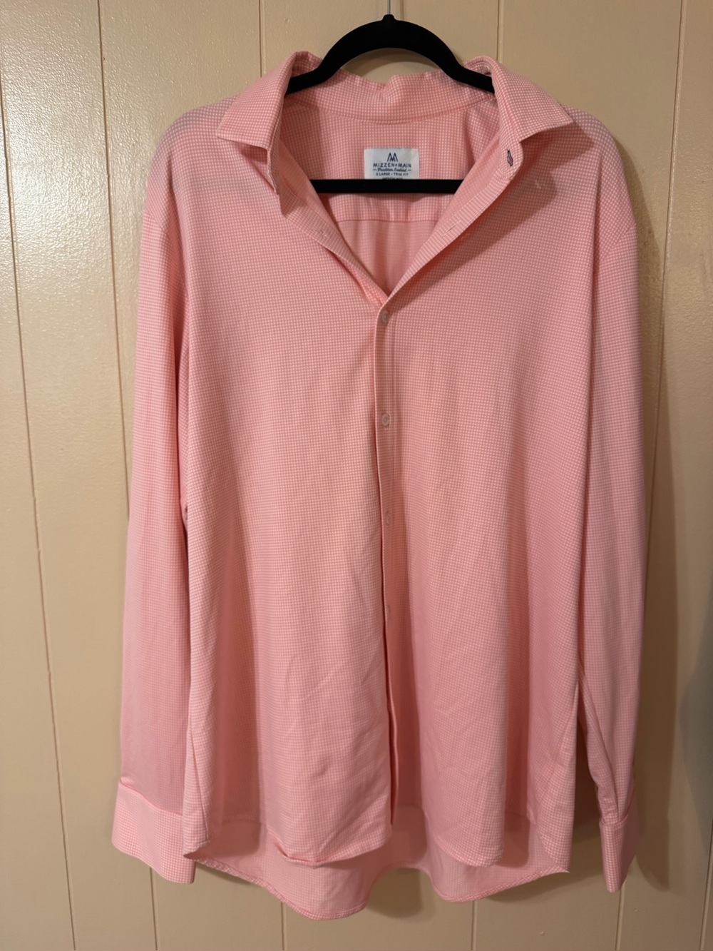 Mizzen+Main Pink Gingham Trim Fit Button-Up